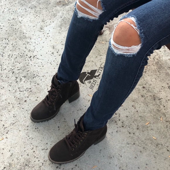 Brown Vegan Suede Combat Military Boots - Picture 7 of 7